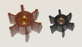70 durometer Nitrile – Chemically Bonded Custom Colored Brass Over-molded Impellers